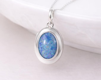 Personalised Sterling Silver Opal Triplet Gemstone Locket Necklace With Photos