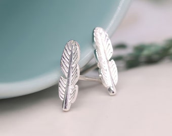 Feather Stud Earrings in Sterling Silver