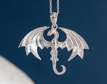 Mens Personalised Sterling Silver Wyvern Dragon Necklace