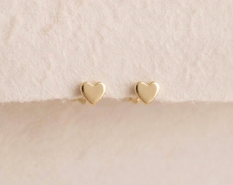 Personalised Tiny Heart Stud Earrings In Solid 9ct Gold