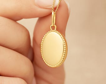 Personalised Solid 9ct Gold Oval Milgrain Locket