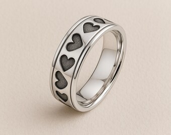 Personalised Sterling Silver Oxidised Heart Spinner Ring