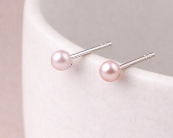 Sterling Silver Pink Freshwater Pearl Micro Stud Earrings – 3mm