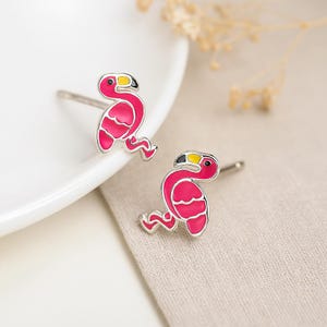 Flamingo Stud Earrings • Sterling Silver Animal Studs • Cute Pink Earrings • Gift for Her or Kids • Tropical Jewellery • Fun Summer Earrings