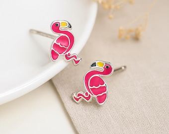 Girls Sterling Silver Flamingo Stud Earrings