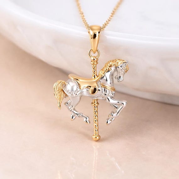 Personalised Gold Plated Sterling Silver Carousel Horse Pendant