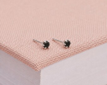 3mm Sterling Silver Onyx Black Crystal Stud Earrings