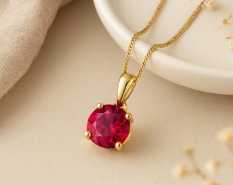 Personalised Solid 9ct Gold July Pink Ruby Birthstone Necklace
