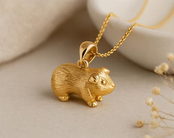 Guinea Pig Pendant • Gold-Plated Sterling Silver Pet Necklace • Personalised Charm Jewellery Gift for Animal Lovers & Guinea Pig Owners