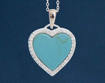 Sterling Silver Turquoise Halo Heart Necklace