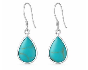 Sterling Silver Turquoise Drop Earrings – 14mm X 9mm