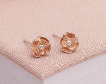 7mm Rose Gold Plated Sterling Silver Poppy Stud Earrings