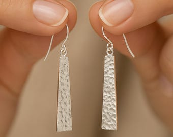 Sterling Silver Hammered Bar Drop Earrings