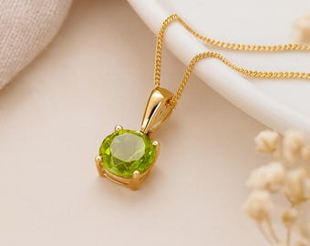 Peridot Drop Pendant • Natural August Birthstone • Personalised 9ct Yellow Gold Dainty Gemstone Necklace Charm • Birthday Gift for Her