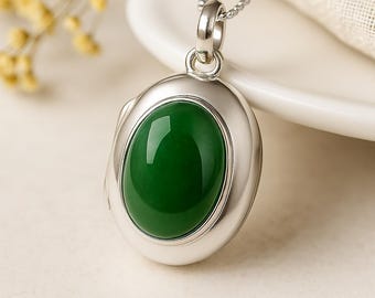 Personalised Sterling Silver Nephrite Jade Locket