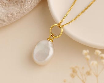 Freshwater Pearl Pendant • 14ct Gold Plated Silver • Natural Pearl Charm • Personalised • Gift for Her • Timeless Wedding Jewellery