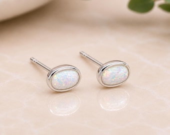 Sterling Silver Oval Opal Stud Earrings