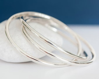 Chunky Silver Bangle Set • 925 Sterling Silver Russian-Style Bangles • Hollow Interlinked Bracelets • Gift for Her •