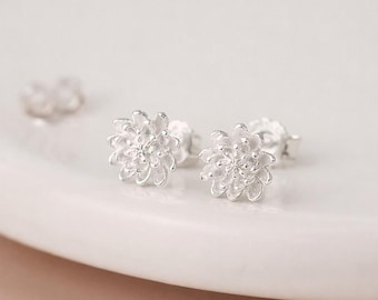 Sterling Silver Chrysanthemum Flower Stud Earrings – 8mm