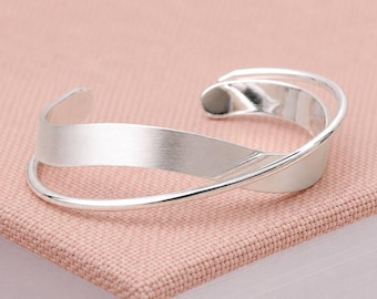 Adjustable Sterling Silver Plated Open Crossover Cuff Bangle