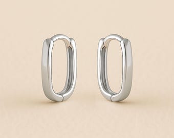 Sterling Silver Rectangle Hoop Earrings