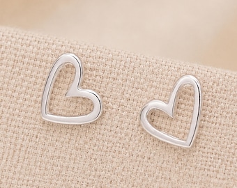 Sterling Silver Irregular Open Heart Stud Earrings