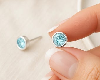 Sterling Silver March Birthstone Stud Earrings – 7mm