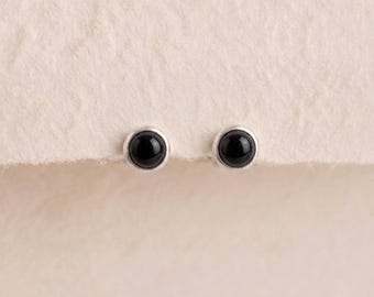 Personalised Tiny Onyx Stud Earrings In Sterling Silver