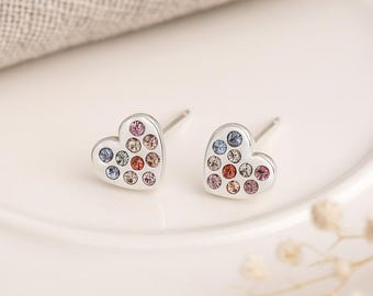 Sterling Silver Pride Heart Stud Earrings – 5mm