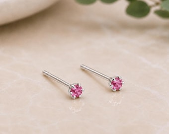 Tiny Sterling Silver Faceted Pink Stud Earrings