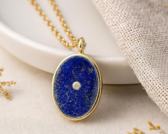 Personalised Gold Plated Sterling Silver Lapis Lazuli Locket