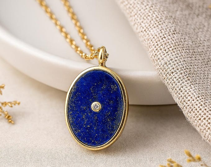 Featured listing image: Personalised Gold Plated Sterling Silver Lapis Lazuli Locket