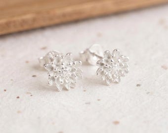 November Chrysanthemum Birth Flower Stud Earrings In Sterling Silver