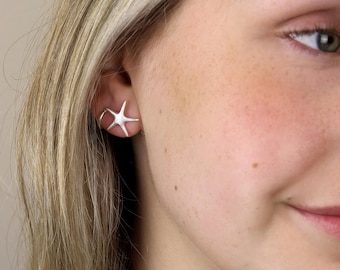 Starfish Stud Earrings • Sterling Silver Beach Earrings • 15mm Sea Life Jewellery • Ocean-Inspired Gift for Her • Coastal Studs •