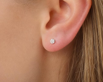 Tiny Sterling Silver Cubic Zirconia Stud Earrings