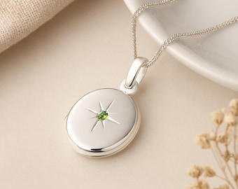 Personalised Sterling Silver August Birthstone Locket – Peridot