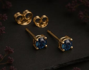 Solid 9ct Gold December Blue Topaz Birthstone Stud Earrings