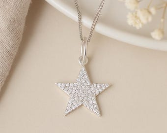Star Pendant • Sterling Silver Necklace with Pavé Crystals • Personalised Disc Option • Symbolic Gift for Her • Light & Hope Charm