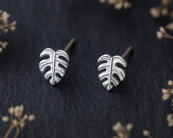 Sterling Silver Monstera Leaf Stud Earrings