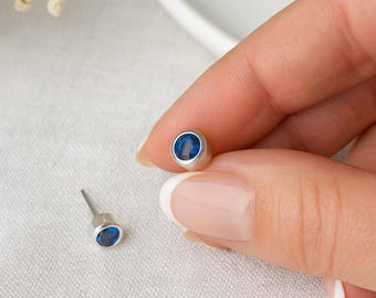 Sterling Silver Sapphire Stud Earrings: September Birthstone Gift, 7mm