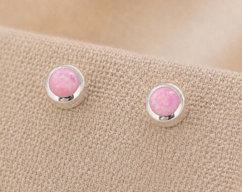 3mm Sterling Silver Pink Opal Stud Earrings