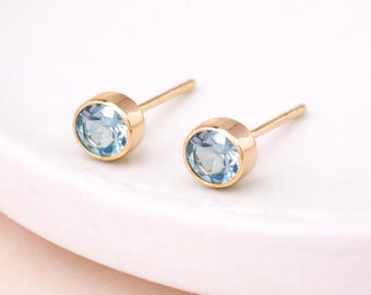 Gold Plated Sterling Silver March Aquamarine Birthstone Stud Earrings – 7mm