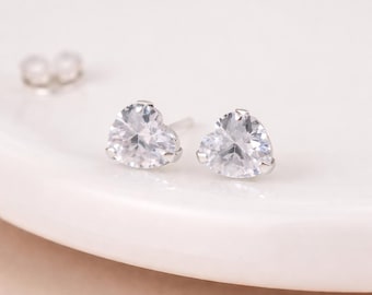 Sterling Silver Cubic Zirconia Heart Stud Earrings – 5mm