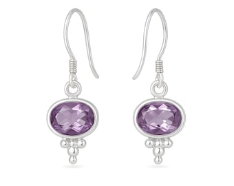 Sterling Silver February Birthstone Drop Earrings – 8mm X 10mm