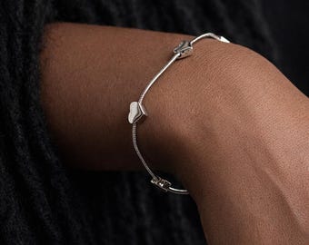 Silver Plated Adjustable Snake Chain Hearts Bracelet