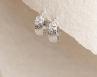 Chunky Embossed Hoop Earrings with Sterling Silver Plating