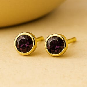 Vergoldete Sterlingsilber Februar Amethyst Birthstone Ohrstecker