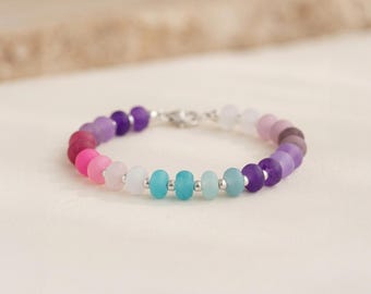 Personalised Pastel Rainbow Jade Sweetie Bracelet In Sterling Silver