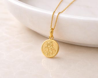 Tiny Personalised Gold Plated Sterling Silver St Christopher Pendant Necklace