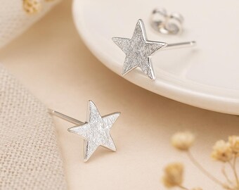 Sterling Silver Textured Star Stud Earrings